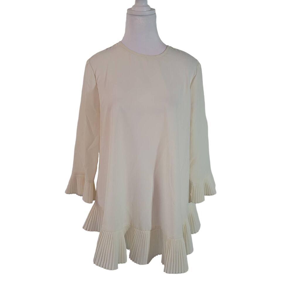 Zimmermann Size 2 US 8 Cream 3/4‎ Sleeve Pleated Accent Bateau Neck Tunic Blouse